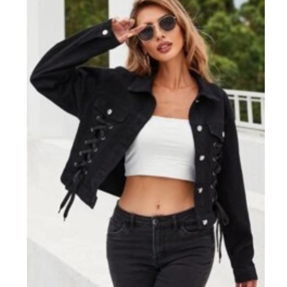 Lace Up Front Denim Jacket